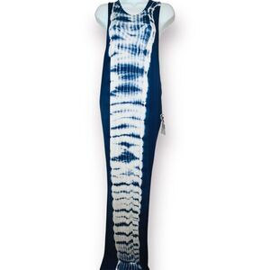 Young Fabulous & Broke Tie Dye Racerback Draped Armholes Maxi Dress Blue M NWT